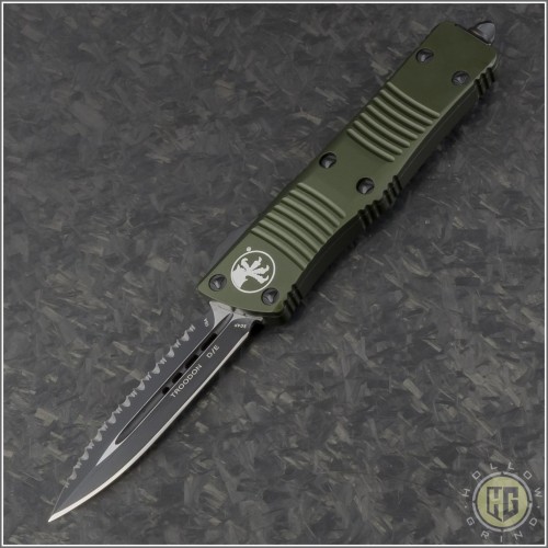 (#138-3OD) Microtech OD Green Troodon D/E Black Fully Serrated Tactical - Front