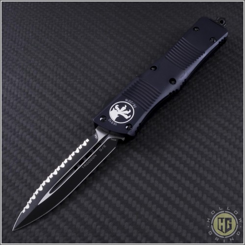 (#138-3T) Microtech Troodon D/E Black Fully Serrated Tactical - Front