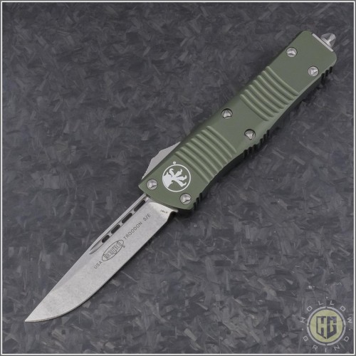 (#139-10OD) Microtech OD Green Troodon S/E Stonewash Plain - Front