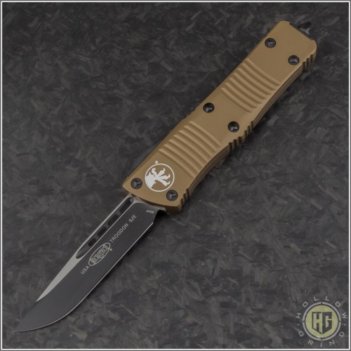 (#139-1TA) Microtech Tan Troodon S/E Black Plain - Front