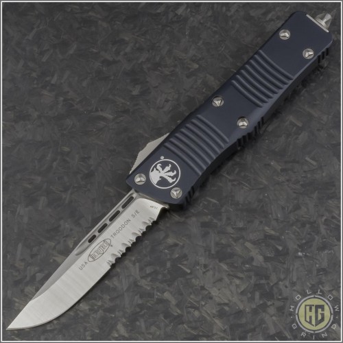 (#139-5) Microtech Troodon S/E Satin Part Serrated - Front