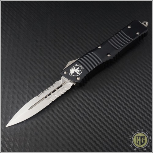 (#142-11) Microtech Combat Troodon D/E Stonewash Partially Serrated - Front