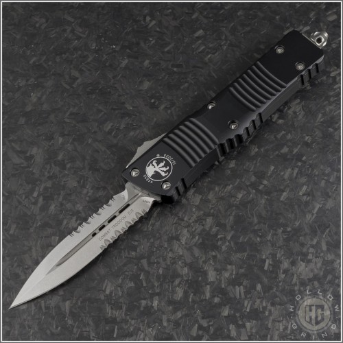 (#142-11) Microtech Combat Troodon D/E Stonewash Partially Serrated - Front