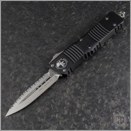 (#142-12) Microtech Combat Troodon D/E Stonewash Fully Serrated - Front