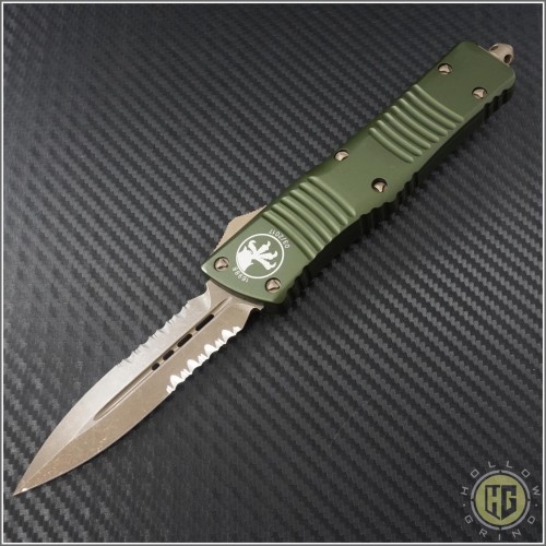 (#142-14OD) Microtech Combat Troodon D/E Stonewash Partially Serrated - Front