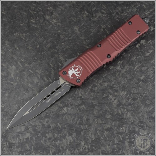 (#142-1MR) Microtech Merlot Combat Troodon D/E Black Plain - Front