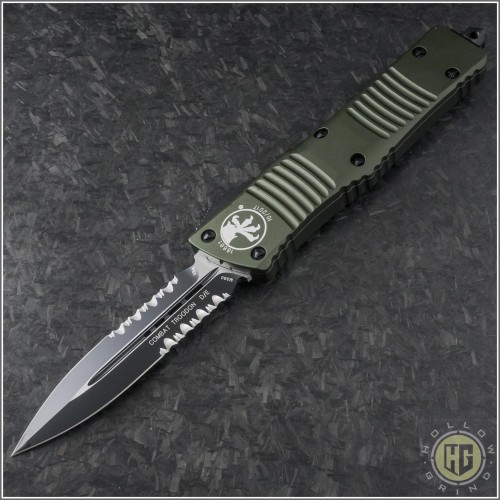 (#142-2OD) Microtech OD Green Combat Troodon D/E Black Partially Serrated Tactical - Front