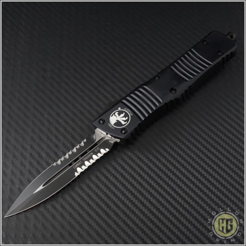 (#142-2T) Microtech Combat Troodon D/E Black Partially Serrated Tactical - Front