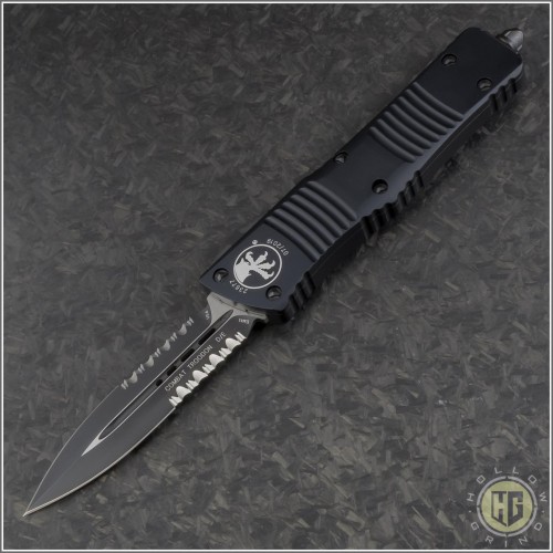 (#142-2T) Microtech Combat Troodon D/E Black Partially Serrated Tactical - Front
