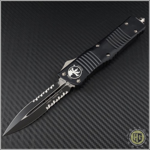 (#142-2) Microtech Combat Troodon D/E Black Partially Serrated Tactical - Front
