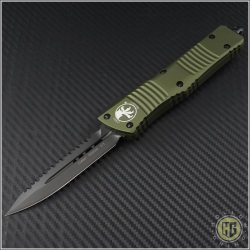 (#142-3DLCOD) Microtech Combat Troodon D/E OD Green DLC Fully Serrated - Front