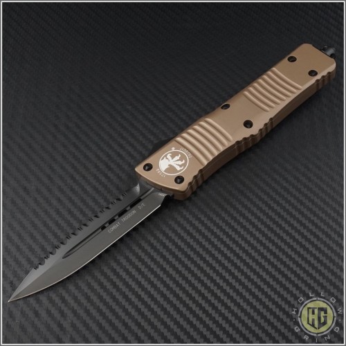 (#142-3DLCTA) Microtech Combat Troodon D/E Tan DLC Fully Serrated - Front
