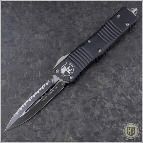 (#142-3) Microtech Combat Troodon D/E Black Fully Serrated - Front