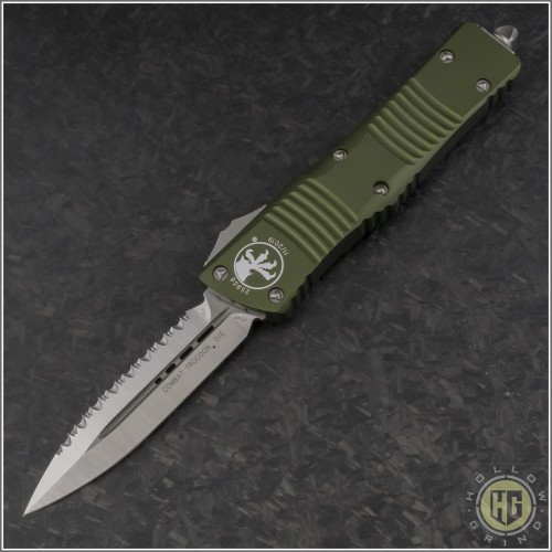 (#142-6OD) Microtech OD Green Combat Troodon D/E Satin Fully Serrated - Front