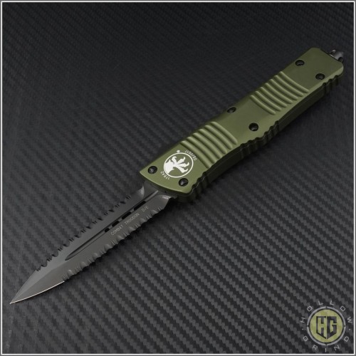 (#142-D3DLCOD) Microtech OD Green Combat Troodon D/E DLC Double Fully Serrated - Front