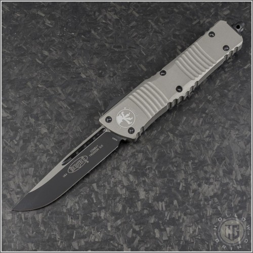 (#143-1TG) Microtech Titanium Grey Combat Troodon S/E Black Plain - Front
