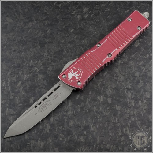 (#144-10DRD) Microtech Distressed Red Combat Troodon Tanto Apocalyptic Plain  - Front