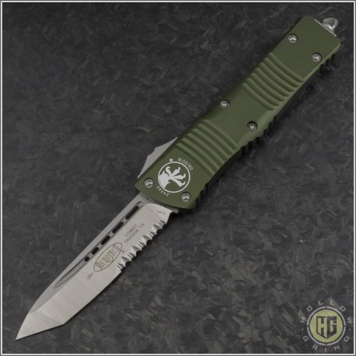 (#144-5OD) Microtech OD Green Combat Troodon Tanto Satin Partially Serrated - Front