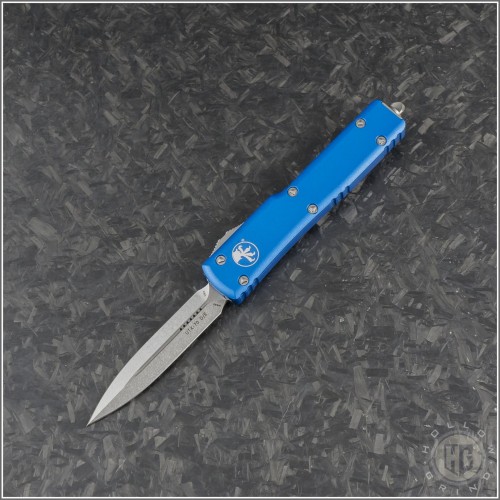 (#147-10BL) Microtech Blue UTX-70 D/E Stonewash Plain - Front