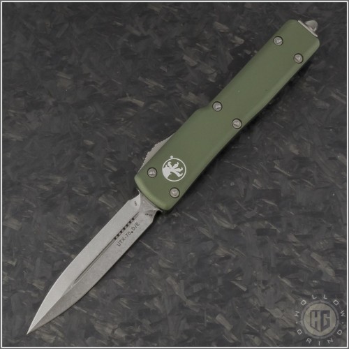 (#147-10OD) Microtech OD Green UTX-70 D/E Stonewash Plain - Front