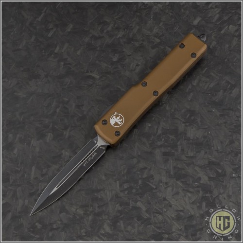 (#147-1TA) Microtech Tan UTX-70 D/E Black Tactical Plain - Front