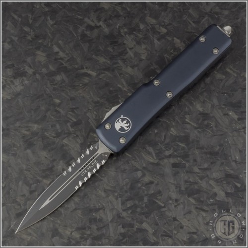 (#147-2) Microtech UTX-70 D/E Black Partially Serrated - Front