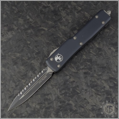(#147-3) Microtech UTX-70 D/E Black Fully Serrated - Front