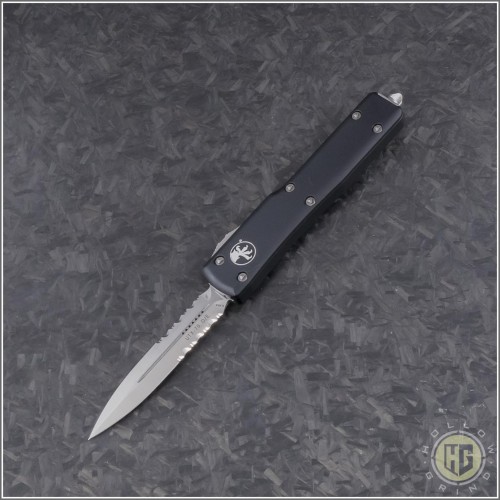 (#147-5) Microtech UTX-70 D/E Satin Part Serrated - Front