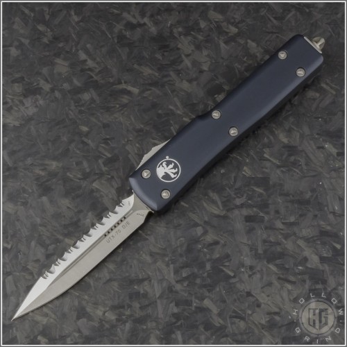 (#147-6) Microtech UTX-70 D/E Satin Fully Serrated - Front