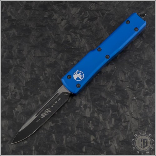 (#148-1BL) Microtech Blue UTX-70 S/E Black Plain - Front