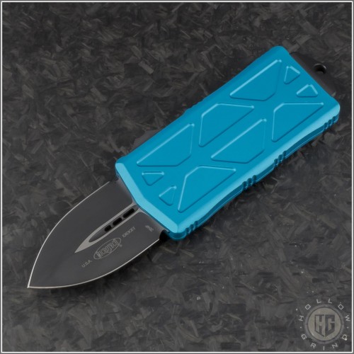 (#157-1TQ) Microtech Turquoise Exocet Black Plain - Front