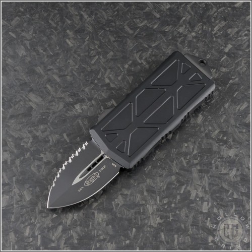 (#157-3T) Microtech Exocet D/E Black Full Serrated - Front