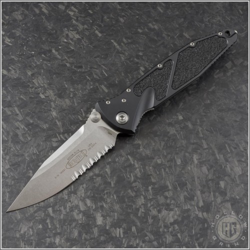 (#160-11) Microtech Socom Elite Manual S/E Stonewash Partially Serrated - Front