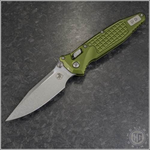 (#160RL-10FROD) Microtech OD Green Socom Elite Ram-Lok S/E Stonewash Plain Frag Handle - Front