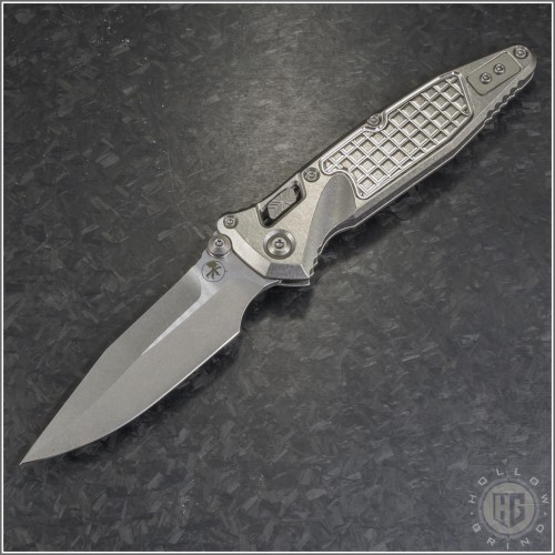(#160RL-10FRSMS2) Microtech Frag Titanium Socom Elite Ram-Lok Spearpoint Stonewash Plain - Front