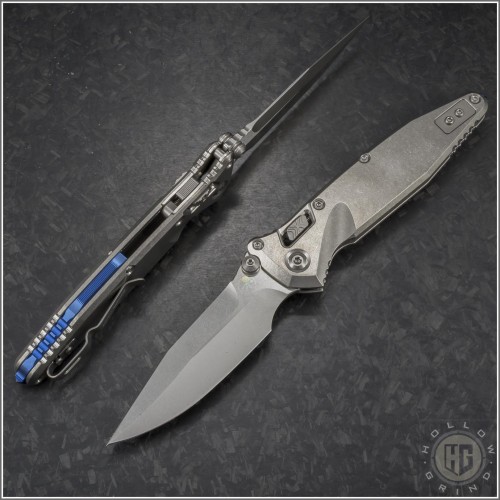 (#160RLS-10SMS3) Microtech Titanium Socom Elite Ram-Lok S/E Stonewash Plain Slab Side - Front
