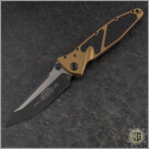 (#161-1TA) Microtech Tan Socom Elite M/A Black Plain Tanto - Front