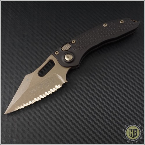 (#169-15) Microtech Stitch Auto Bronze Full Serrated - Front