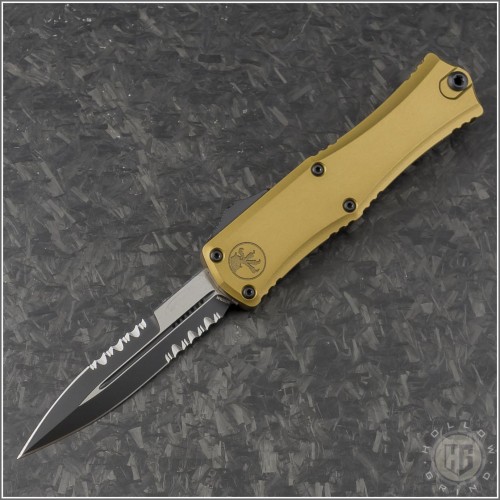 (#1701M-2TA) Microtech Knives Tan Hera II Mini Bayonet Black Part Serrated - Front