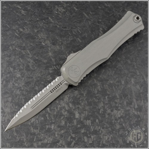 (#1702-12APNC) Microtech Knives Natural Clear Hera II Apocalyptic D/E Fully Serrated - Front