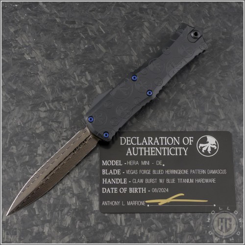 (#1702M-16CBBLTIS) Microtech Knives Hera II Mini D/E Damascus - Front