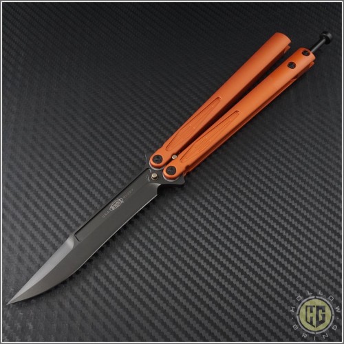 (#173-1DLCOR) Microtech Orange Tachyon III Black DLC Plain - Front