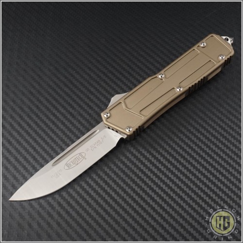 (#178-4TAS) Microtech Stripped QD Scarab S/E Satin Plain w/ Tan Handle - Front
