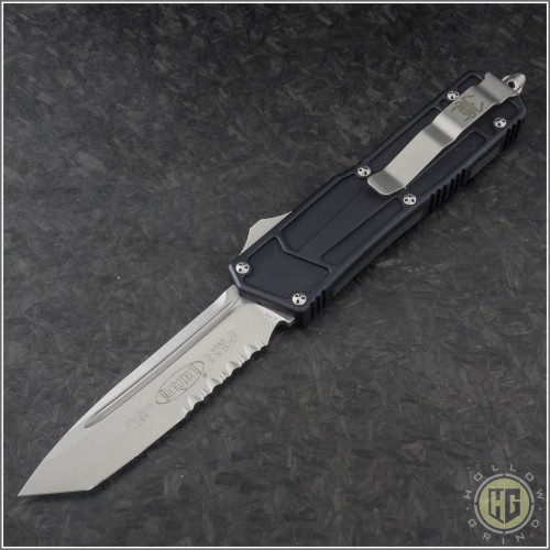 (#179-11s) Microtech Stripped Scarab T/E (Tanto) Stonewash Partially Serrated - Front
