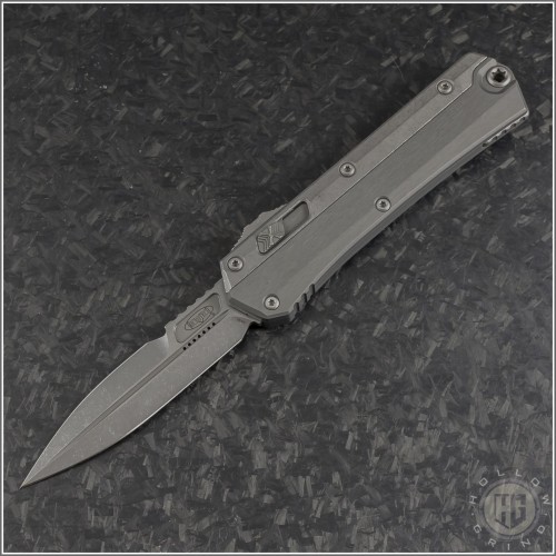 (#184-10APNC) Microtech Natural Clear Glykon Bayonet Apocalyptic Plain - Front