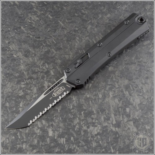 (#185-3T) Microtech Glykon Tanto Black Fully Serrated - Front