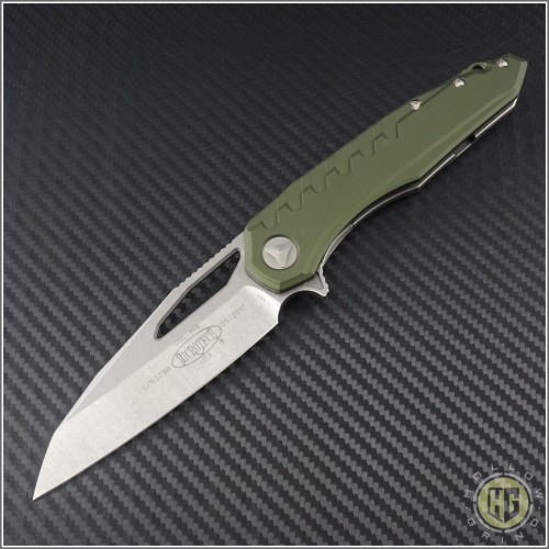 (#196-10OD) Microtech Sigil Stonewash Standard w/ OD Green Handle - Front