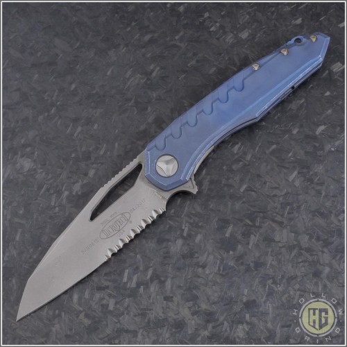 (#196-11APB) Microtech Blue Sigil Apocalyptic w/ Copper Part Serrated - Front