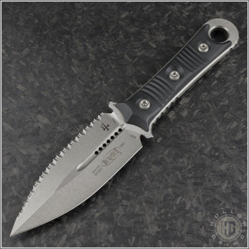 (#201-12) Microtech SBD D/E Stonewash Full Serrated - Front