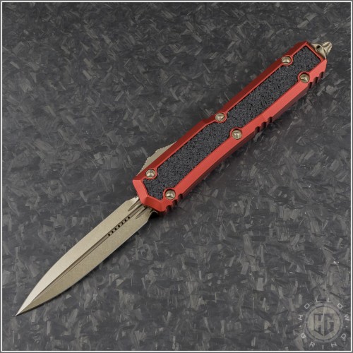 (#206-13RDS) Microtech Knives Red Makora D/E Bronzed Plain - Front